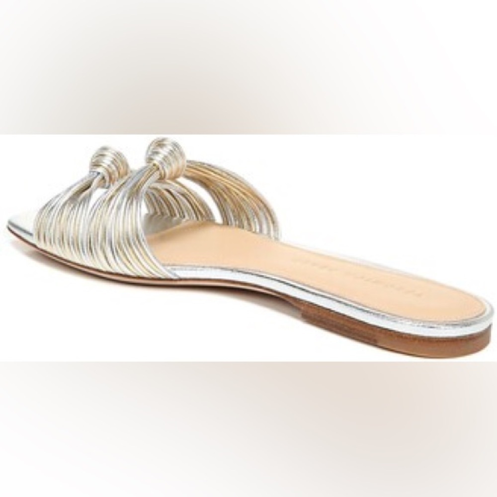 NWOB Veronica Beard Gemma Metallic Knotted Sandals In Gold Silver Size 6. - Picture 9 of 10